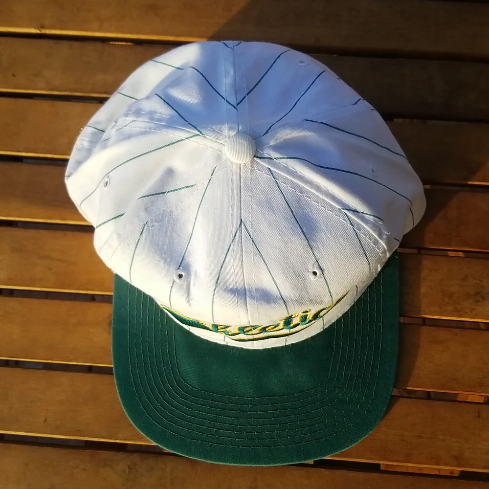 STARTER MLB Oakland Athletics Script Pin Stripe Snapback Hat Vintage Rare - Picture 7 of 11